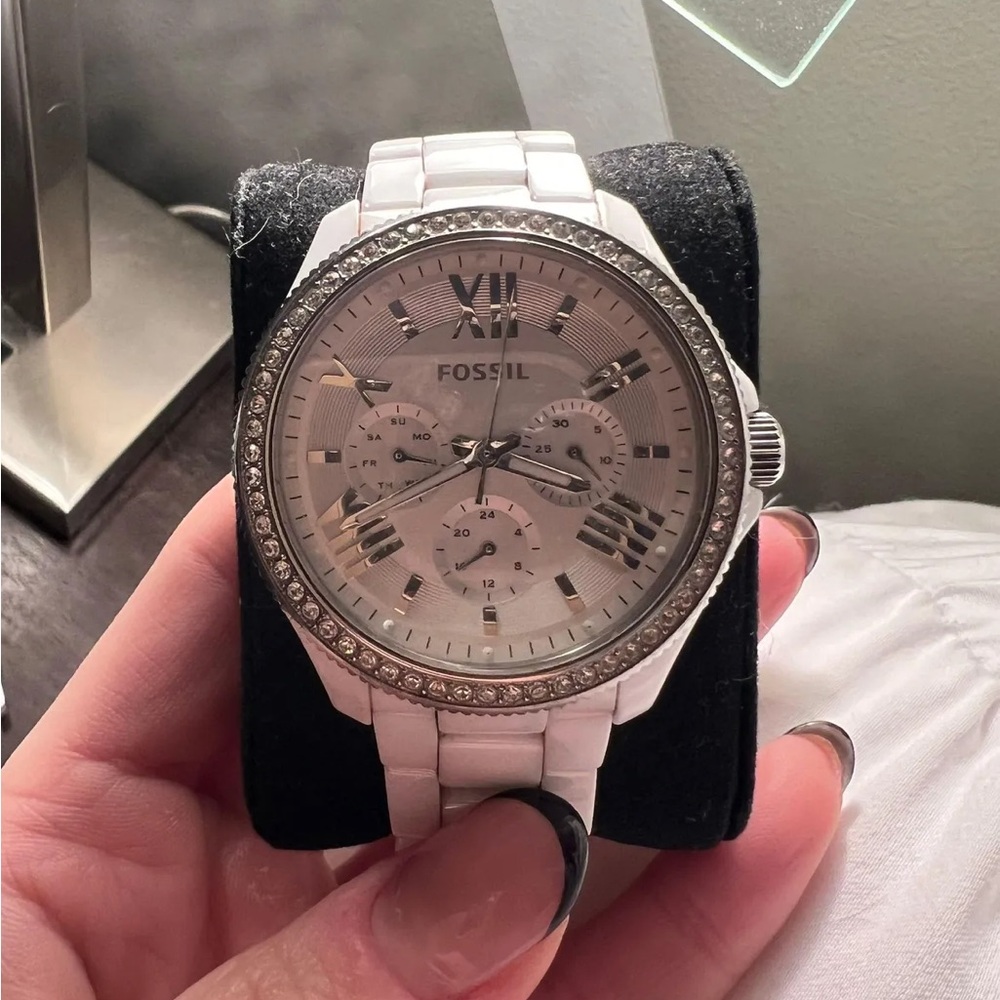 Fossil Silver Watch with Crystal Accents
